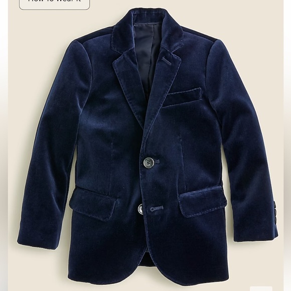 J crew Atlantic navy Boys' Ludlow blazer in velvet - Picture 1 of 3